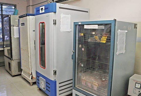Storage units of the blood bank at New Government General Hospital in the city I Prasant Madugula