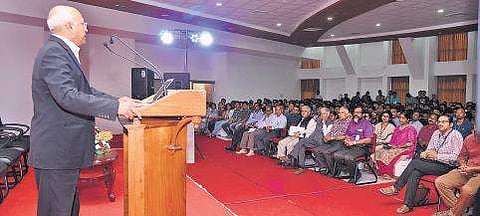 Rakesh Sharma delivering a lecture at the IIST in Thiruvananthapuram on Friday