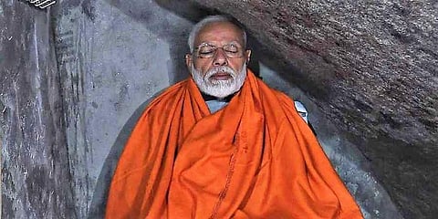 PM Narendra Modi meditating in the Kedarnath cave. (Photo | BJP 4 India Twitter)