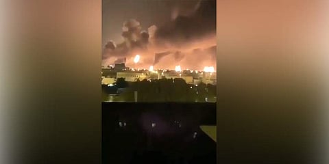 The fires began at Saudi Aramco facility, oilfield after they were targeted by drones. (Photo | Twitter)