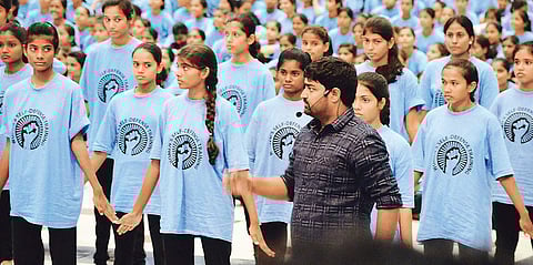 Abhishek Yadav during his training workshops for school girls and police women