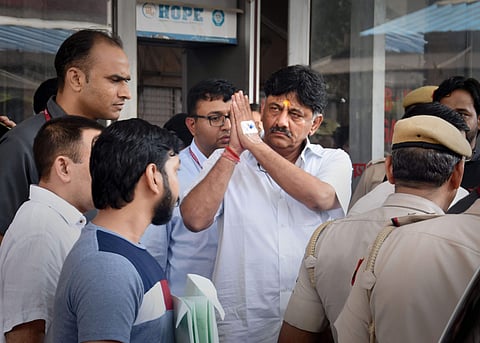 Congress leader DK Shivakumar leaves the ED office in New Delhi (File photo| PTI)