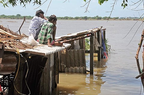 Several localities in the Krishna Lanka area continued to be submerged (photo | Prasant Madugula, EPS)