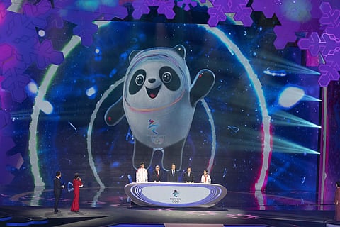 Bing Dwen Dwen, the official mascot for the Beijing 2022 Winter Olympic is revealed at a ceremony held at the Shougang Ice Hockey Arena in Beijing. (Photo | AP)