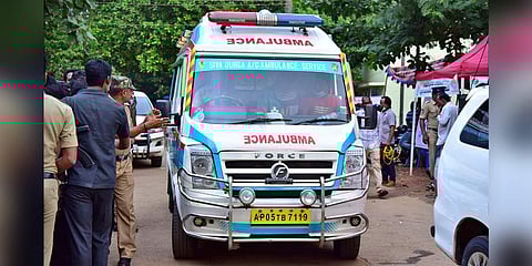 Ambulance acrrying dead bodies from the accident site (Photo |EPS)