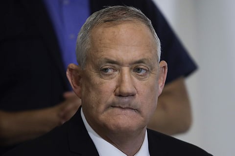 Blue and White party leader Benny Gantz delivers a statement in Tel Aviv on Thursday (Photo | AP)