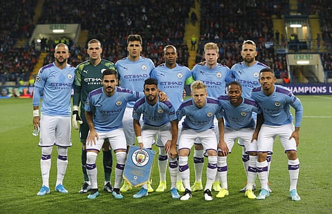 Manchester City players pose for a team. (Photo | AP)