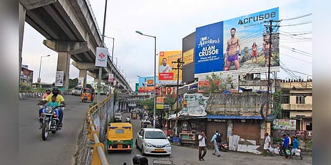 Hoardings near Town Hall in Kochi. (Photo | Arun Angela, EPS)