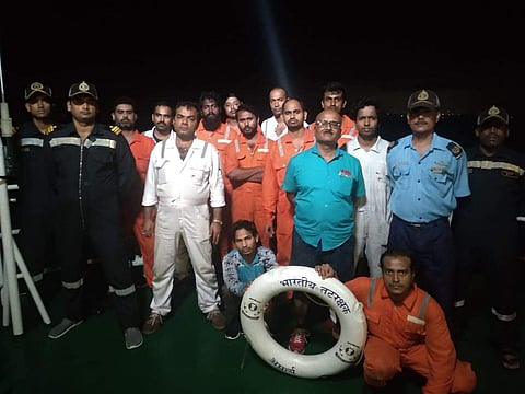 13 crew members from merchant ship Tridevi Prem who were rescued by Coast Guards. (Photo | EPS)