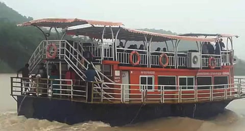 The boat which was capsized at Kachuluru of Devipatnam mandal in East Godavari district. | (Photo | EPS)