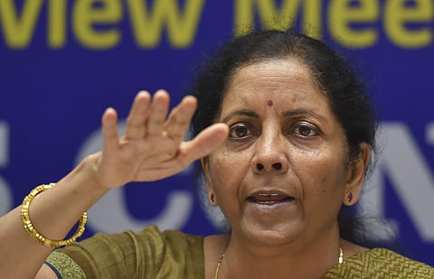Finance Minister Nirmala Sitharaman addresses a press conference after a review meeting in New Delhi Thursday September 19 2019. | PTI
