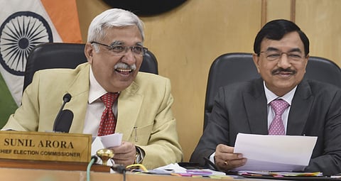 Chief Election Commissioner Sunil Arora with Election Commissioner Sunil Chandra R during a press conference (Photo | PTI)