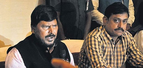 Minister of State for Social Justice and Empowerment Ramdas Athawale speaks to mediapersons in Hyderabad on Friday (Photo| EPS, S Senbagapandiyan)