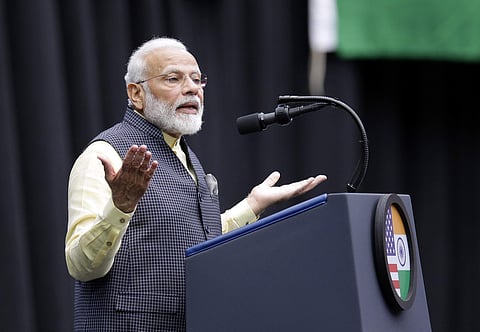 India Prime Minister Narendra Modi speaks during the 'Howdi Modi' event Sunday, September 22, 2019, at NRG Stadium in Houston. | (Photo | AP)