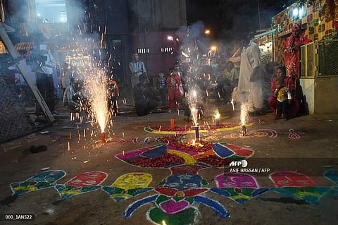 Pakistani Hindus light firecrackers during Diwali Festival celebrations in Karachi on November 7, 2018. (File Photo | AFP)