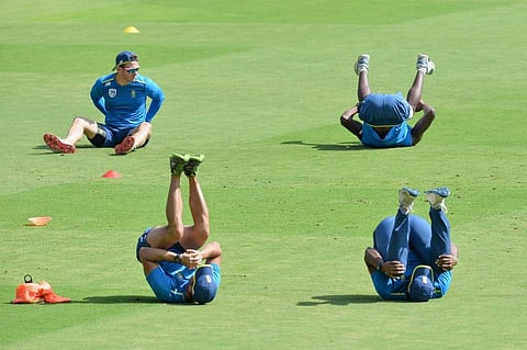 South Africa's cricketers take part in a practice session. (Photo | AFP