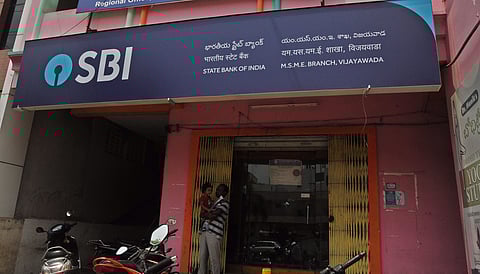 The State Bank of India branch at Guru Nanak Colony in the city. (Express Photo | Prasant Madugula)
