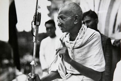 In this file photo dated 1931, Mahatma Gandhi talks to a crowd in India. (Photo | AP)