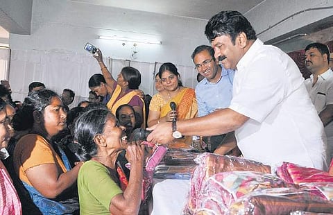 Minister Talasani Srinivas Yadav launches the Bathukamma saree distribution at Ameerpet in Hyderabad on Tuesday | S Senbagapandiyan