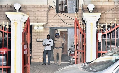 The flat where Villupuram-based Manikandan was allegedly killed in an encounter by police, in city on Tuesday evening; (inset) injured cop | P Jawahar