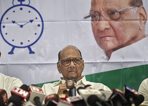 Sharad Pawar addresses a press conference in Mumbai Wednesday. (Photo | PTI)