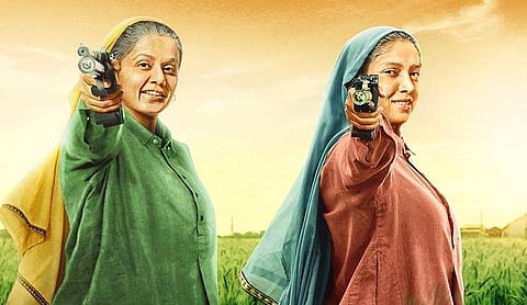 Bollywood actors Taapsee Pannu and Bhumi Pednekar in 'Saand Ki Aankh'.