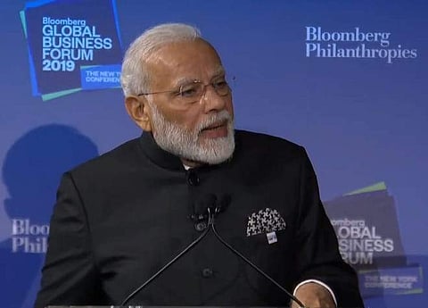 Narendra Modi at Bloomberg Global Business Forum in New York. (Photo | Twitter)