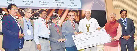 Andhra Pradesh Water Resources department collecting award at National Water Mission Awards - 2019 (Photo |EPS)
