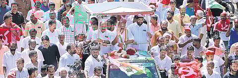 The victory rally of Mani C Kappan taken out by LDF workers through Pala town on Friday | Vishnu Prathap