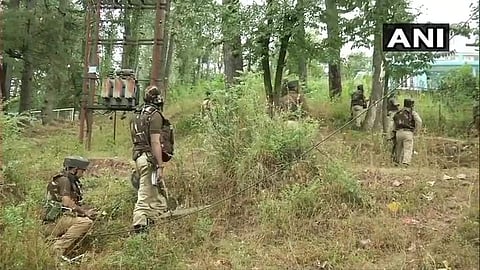 Jawans in action against terrorists in J&K's Ramban. (Photo | ANI Twitter)