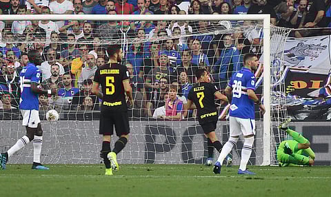 Inter Milan's Alexis Sanchez, third from right, scores against Sampdoria. (Photo | AP)