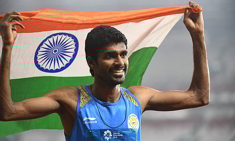 Jinson Johnson of India celebrates after Men's 1500m Final at the Asian Games 2018 in Jakarta. (File Photo | EPS)