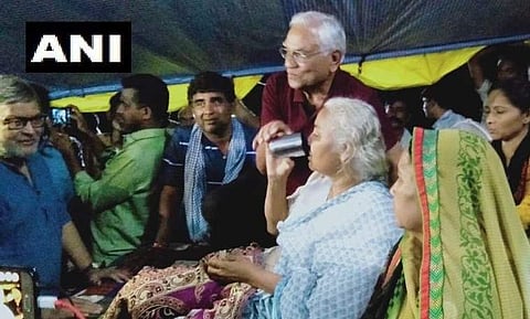 Social activist Medha Patkar ends her indefinite fast after 9 days in Barwani. (Photo | ANI)