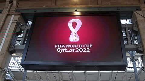 The Qatar 2022 World Cup logo is displayed on a giant screen (Photo | AP)