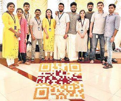 ‘QR code Pookkalam’ arranged by a group of techies at Technopark