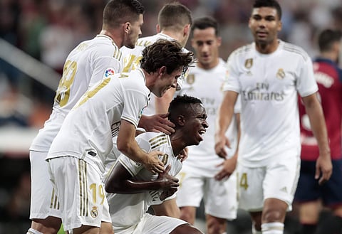 Real Madrid players celebrate a goal. (Photo | AP)