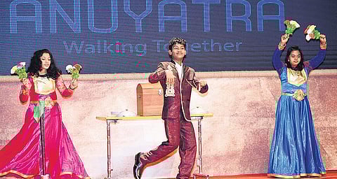 Students trained under Anuyathra Scheme performing magic