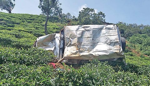 The jeep that fell into a gorge near Chinnakkanal waterfall. | ( Photo | EPS )