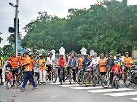 A cycle rally in the city helmed by bicycle mayor Prakash P Gopinath