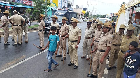 Tight Police security on Kanakapura MG Road on Wednesday. (Photo | EPS)