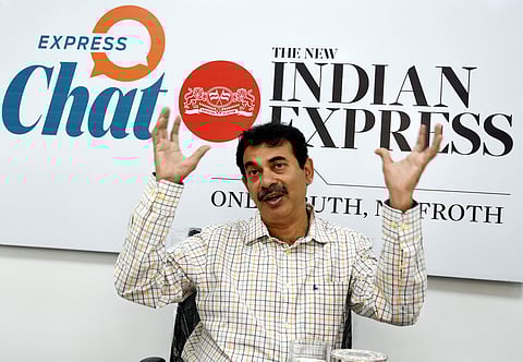 Principal Secretary, IT and Industries, Jayesh Ranjan at The New Indian Express’ office in Hyderabad on Thursday. (Photo | R V K Rao, EPS)