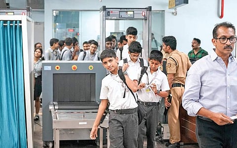 Thirty students from classes IX to XII of The Choice School, Tripunithura, took a ride on the Metro along the new stretch along with their teachers on Wednesday | Express