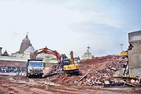 The heap of construction materials after demolition of Emar mutt in Puri (File Photo |EPS)