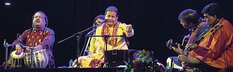 Singer Anup Jalota performing at Guru Kelucharan Award Festival at Rabindra Mandap in Bhubaneswar on Thursday I Express