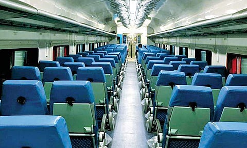 The interiors of an LHB coach in Lalbagh Express