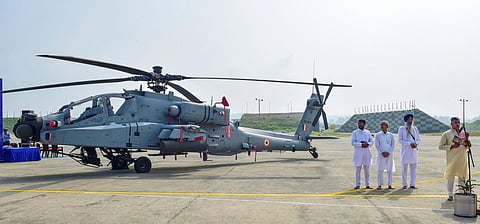 India had entered a purchase agreement with US-based defence manufacturer Boeing in September 2015 whereby 22 units of the AH64E variant. (Photo | PTI)