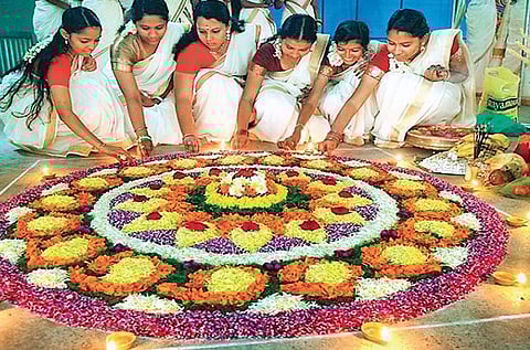 A floral carpet as part of Onam festivities