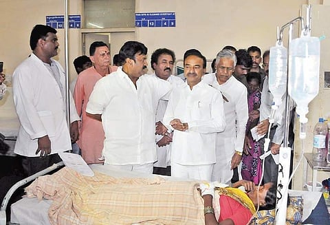 Ministers Etela Rajender and Talasani Srinivas Yadav at Gandhi Hospital in Hyderabad on Friday | S Senbgapandiyan
