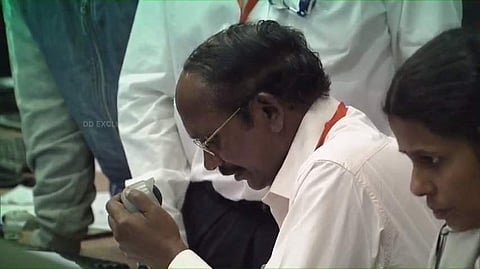 A dejected ISRO chief K Sivan announcing the loss of connectivity with Vikram. (Photo | DD)