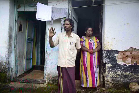 Sreekumar and wife Beena at the estate Paadi at Puthumala in Wayanad. (Photo | Manu R Mavelil, EPS)